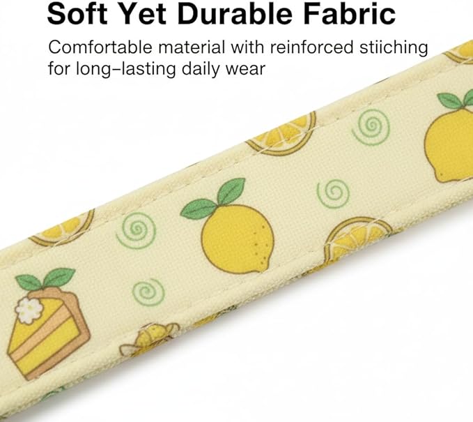 Dog Collar, Spring Summer Dog Collar with Yellow Lemon and Cute Charm, Pet Collar with Quick Release Buckle and Durable Fabric, Suitable for Medium Dogs