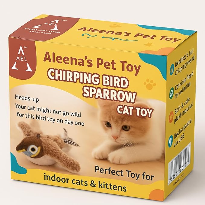 Flappy Flying Bird Cat Toy โ Interactive Flapping & Chirping Bird Toy for Cats (Not Flying), Indoor Cat Toy for Exercise & Play, Durable Chew Toy for Bored Cats, Catnip Toy for Kitten or Small Dogs