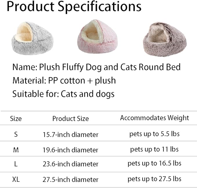 Plush Fluffy Dog and Cats Round Bed, Ultra-Soft Plush with Raised Rim, Non-Slip Bottom, Plush Cat Bed with A Cover, for Small Dogs and Cats (Pink, Small)