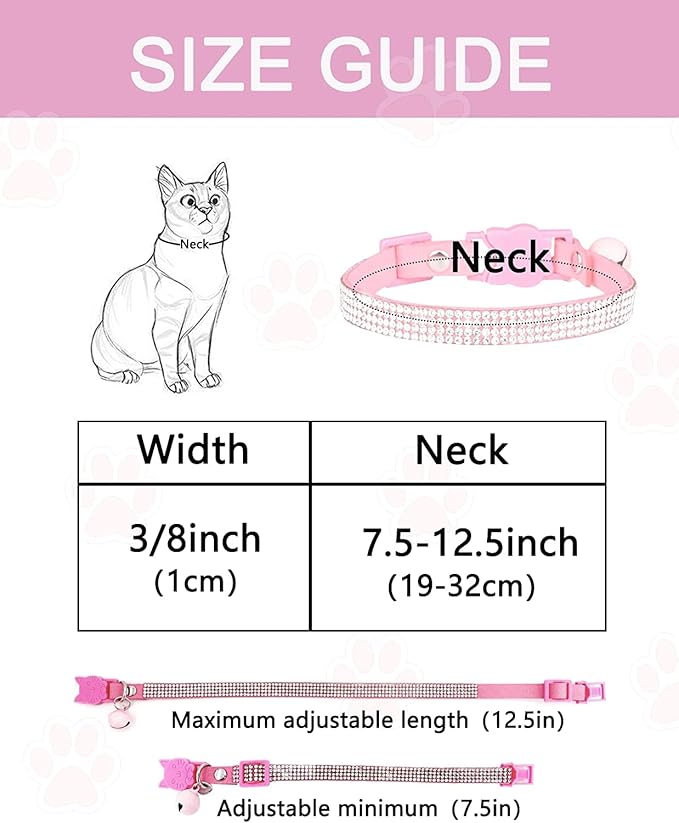 Breakaway Cat Collars with Bell,olmoony Adjustable Safe Kitten Collar,Cat Collars for Girl Cats with Rhinestone Soft Velvet