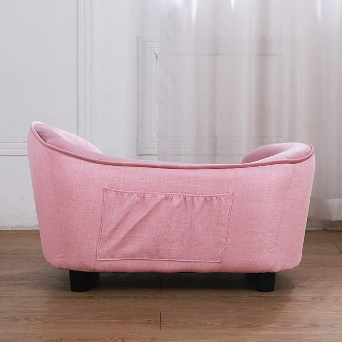Getifun Pet Sofa Bed, Velvet Couch with Washable Cushion for Small Dog Cat (Pink)