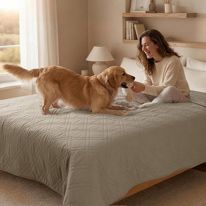100% Waterproof Dog Couch Protector, Triple-Layer Waterproof Dog Bed Cover Pet Blanket Reversible 2-Tone Sofa Shield, Non-Slip Furniture Guard for Pets(35×71 Inch, Khaki+Khaki)