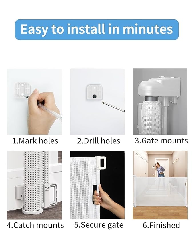 Retractable Baby Gate for Doorways and Stairs, Mesh Safety Gate for Pet, Indoor & Outdoor Use, One-Hand Operation, Easy Installation, 33.6" Tall, Expands to 71" Wide(White,33.6"x71")