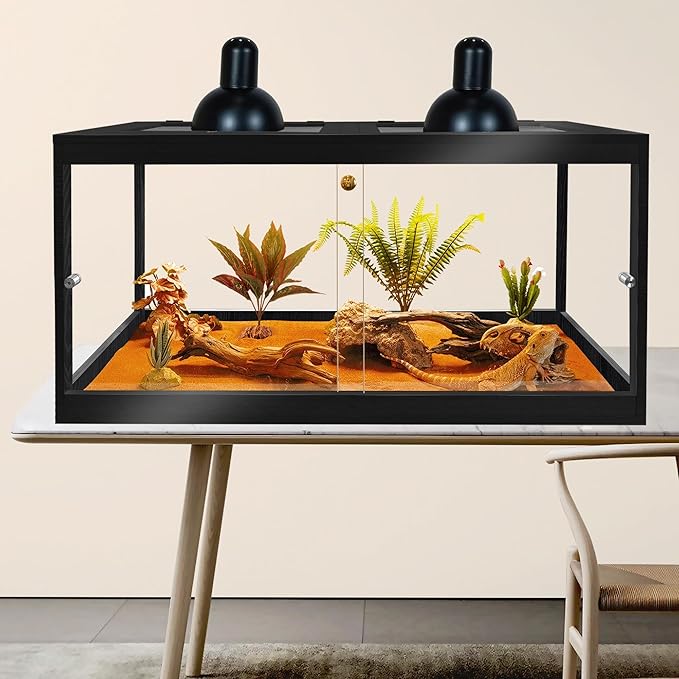 PROLEE Bearded Dragon Tank,81 Gallon Reptile Tank with Meatl Mesh Roof and Front Sliding Door, Lizard Tank,Spacious Reptile Enclosure for Snakes,Lguanas, Chameleons (Black)