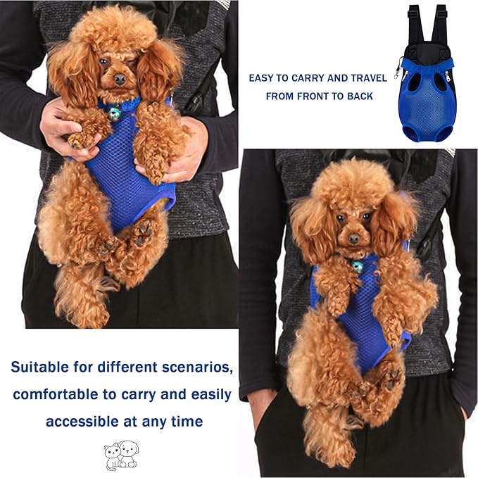 Pet Carrier Backpack, Adjustable Pet Front Carriers for Small Medium Dogs Cats 5-18 Lbs, Legs Out, Dog Cat Carrier Backpack for Hiking,Camping,Traveling,Cycling (Blue, Large(Fit:10-18lb))
