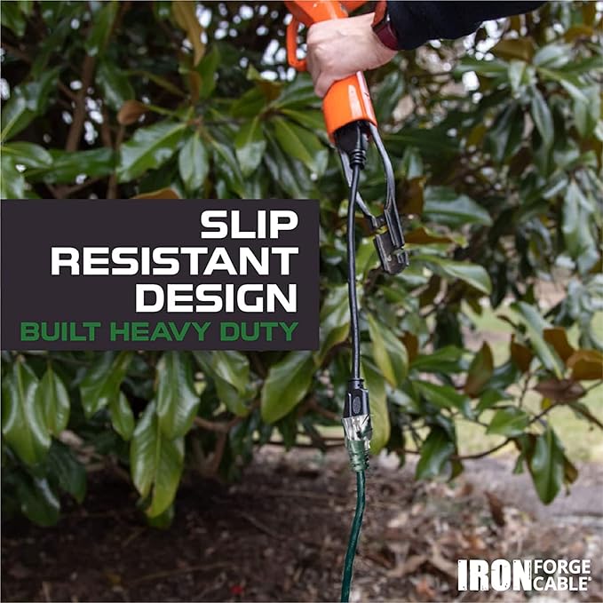 IRON FORGE CABLE 12 Gauge Extension Cord 25 Ft Lighted End - 12 AWG Heavy Duty Extension Cord with 3 Prong, Industrial Grade Green Outdoor Cable 12/3 SJTW for Major Appliances & HVAC, US Veteran Owned