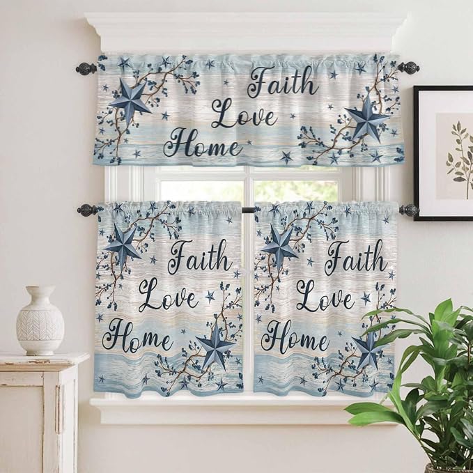 Vintage Farmhouse Kitchen Curtains Set 3 Piece