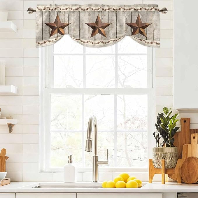 Western Texas Star Retro Tie Up Valance Curtains