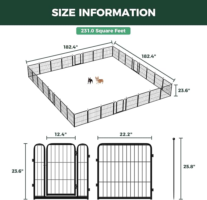 FXW Rollick Unleashed Dog Playpen for Indoor, Yard, RV Camping, 24 inch 32 Panels for Small and Puppy Dogs, Black│Patented