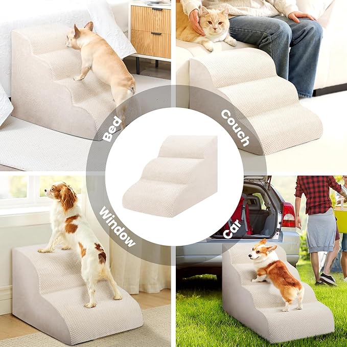 Dog Stairs for Small Dogs, High Density Foam Dog Ramp, Extra Wide Non-Slip Pet Steps for High Beds Or Couch, Soft Foam Doggie Ladder for Dogs Injured, Older Pets, Small Cats