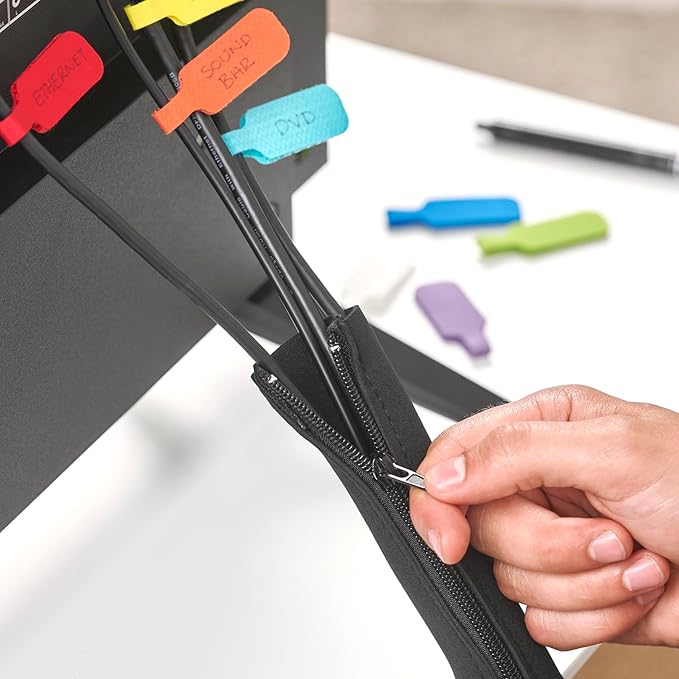 Zipper Cable Sleeve by Wrap-It Storage - 36" x 4" (2-Pack) Black - Cord Organizer and Cable Protector for Desk, Computer, TV Cord Management to Hide and Cover Wire and Extension Cables