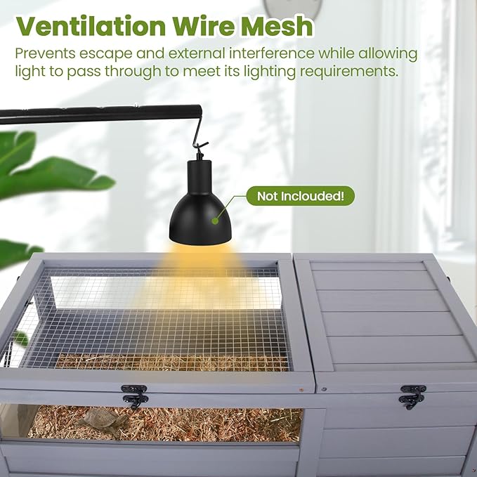 Premium Reptile Habitat Enclosure for Tortoises, Lizards, and Snakes - Adjustable Lighting, 360° Wheels, Easy-Clean Design, and Secure Ventilation-(Light Gray