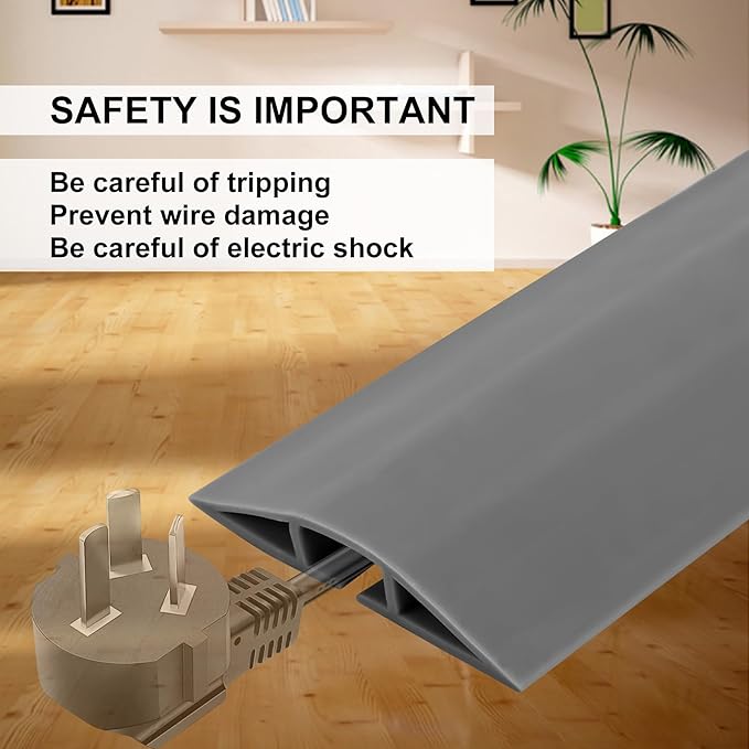 10Ft Floor Cord Cover Gray Silicone Cable Protector Easy to Install Wire Organizer and Hider for Home, Office, Garage (Gray-3m)