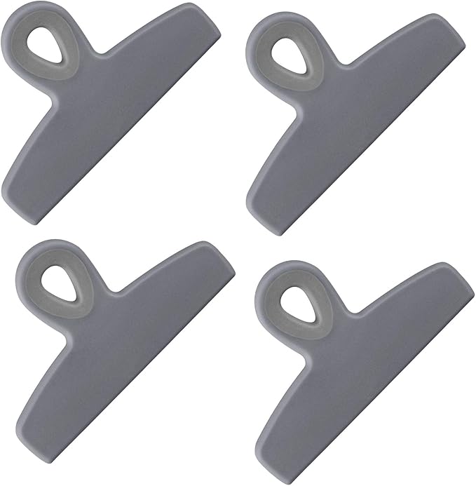 COOK WITH COLOR Bag Clips - Heavy Duty Chip Clip and Refrigerator Magnet Clips for Food Storage with Air Tight Seal Grip, Grey, Pack of 4 Large Clips