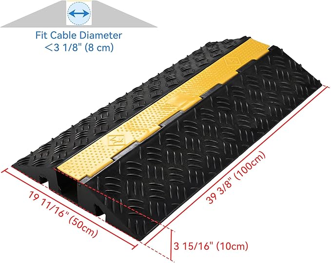 Yescom Cable Ramp Protector 1 Channel Garden Hose Protecitive 44000 Lbs Load Capacity Heavy Duty, 39.37"x22.83"x4.72" Speed Bump for Road, Driveway, Walkway and Commercial Use