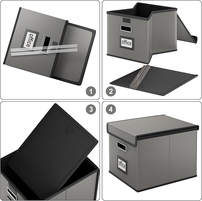 Huolewa Portable Leather File Organizer Boxes with Lids, Office Document Boxes Organizer, Filing Boxes, Decorative Small File Boxes for Hanging Files with Plastic Slide for Office/Decor/Home