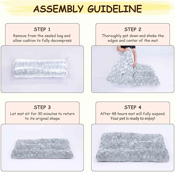 Washable Dog Bed for Small to Large Dogs, Calming Anti Anxiety Medium Dog Bed, Deluxe Plush Faux Fur Crate Beds, Comfy Fluffy Kennel Pad Pet Sleeping Mat with Non-Slip Bottom, 35"x22", Gray