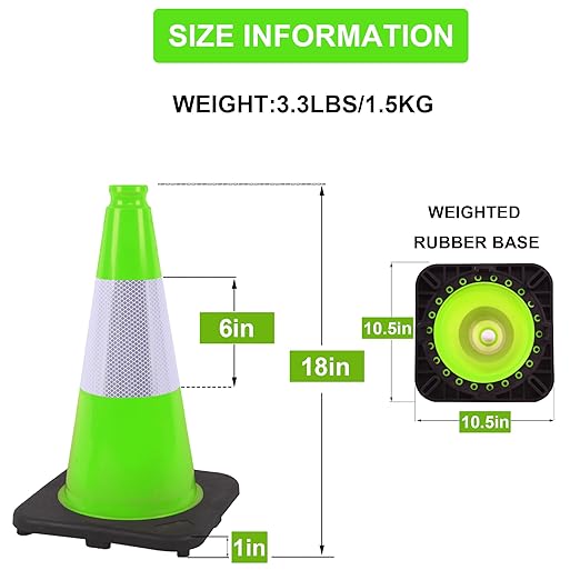 OrangeStar 18" Heavy Duty Traffic Cones 8-Pack Green Safety Cones with Reflective Strip for Construction, Parking Lots, Roadwork, Weatherproof, Stable Base for Traffic Control, Events, Emergency
