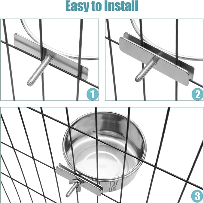 Dog Bowl Stainless Steel Pet Hanging Food Water Bowl Cage Feeding Cup Feeder for Dogs Cats Rabbits Birds Small Animal (Medium)
