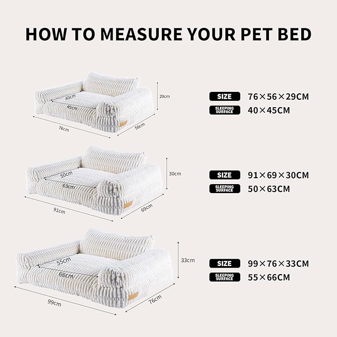 Cute Couch for Pets, Fluffy Pets Sofa with Soft Corduroy Fleece, Supportive Pet Sofa with Non-Slip Bottom, 30inch, Cream