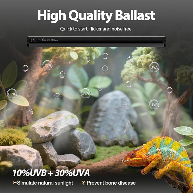 T5 HO 10.0 UVB Light for Reptiles, 24W Light Fixture Combo Kit with Switchable 5.0 & 10.0 UVB Output, 22" Fluorescent Tube UVA UVB Reptile Light for Reptile Eco-Tanks and Aquariums