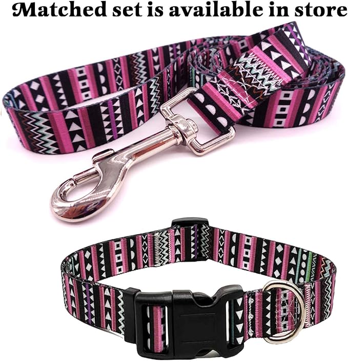 Dog Collar with Bohemia Floral Tribal Geometric Patterns - Soft Ethnic Style Collar Adjustable for Small Medium Large Dogs(Bohemian Purple,M)