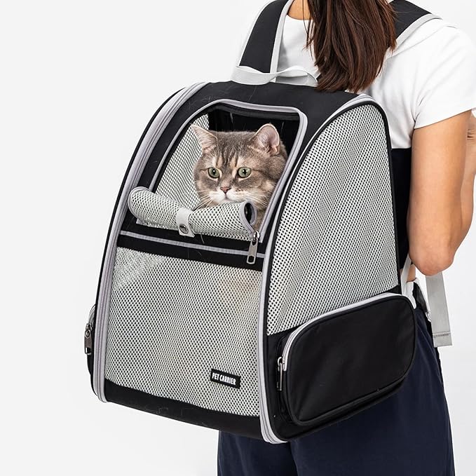 Cat Backpack,Expandable Cat Carrier Backpack, Dog Backpack Carrier and Pet Carrier Backpack, Suitable for Cats, Kittens or Small Dogs, Travel Friendly Puppy Cats Bag (Black)