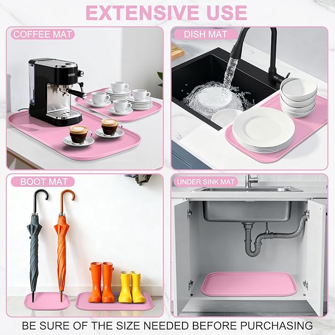 Small Silicone Pet Food Mat with Raised Edge for Food and Water Bowl, Square Dog Feeding Mats, Cat Food Trays for Floor Waterproof, Rubber Tray for Dogs and Cats, 12 x 12 x 0.7 Pink