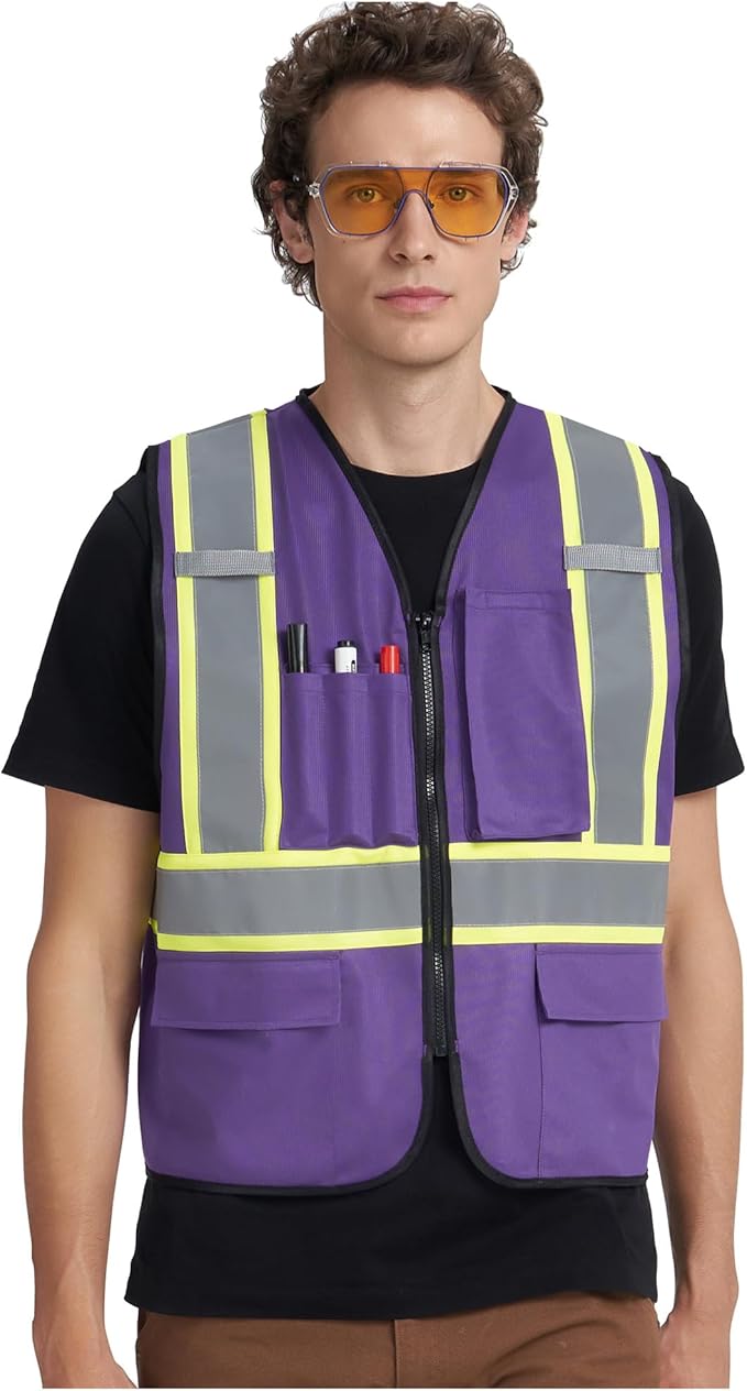 A-KSAFETY High Visibility Safety Vest for Men Women with Pockets and Zipper