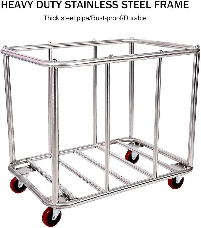 12 Bushels Laundry Cart Commercial/Home,Heavy Duty Large Stainless Steel Rolling Laundry Basket with Wheels,for Laundry Organizer and Storage,260LBS Load (12 Bushels - Black - 8 Tubes)