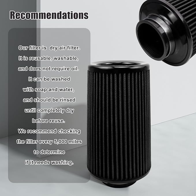 RYANSTAR 76mm 3" High Flow Round Tapered Cone Cool Air Filter Cleaner