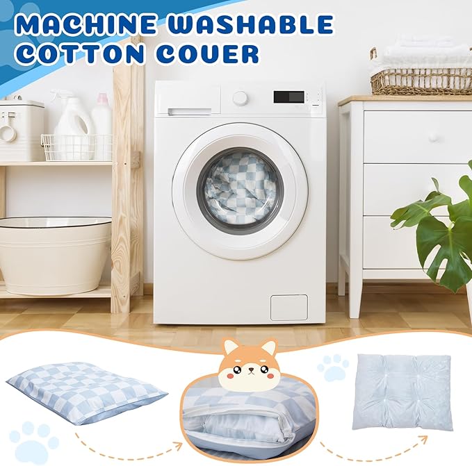 Large Dog Bed with Removable Washable Cover for Large Dogs Deluxe Plush Dog Crate Beds Comfy Kennel Pad Waterproof Lining and Blue Gel Memory Foam Memory Foam(Blue 40.2 * 30 * 4in)