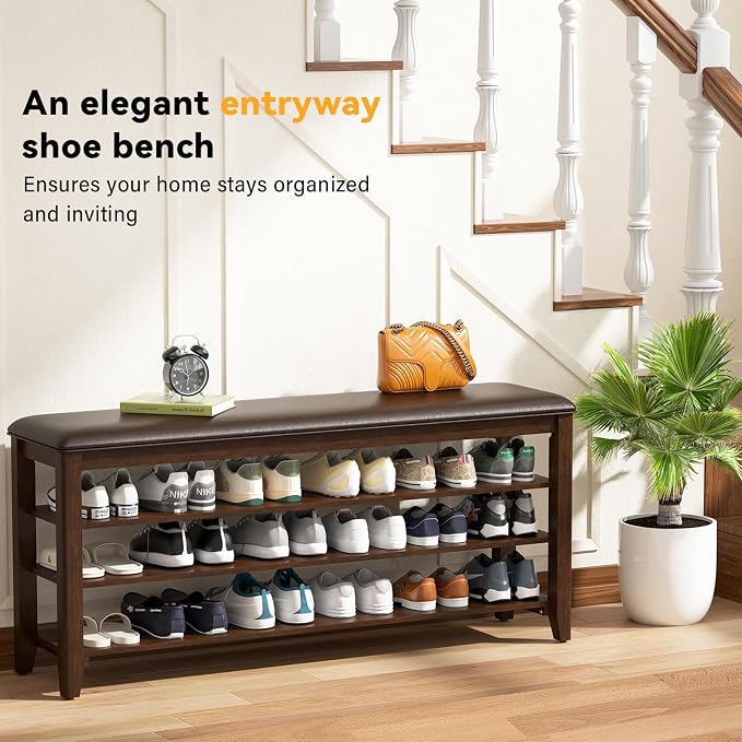 Shoe Bench Storage Rubberwood