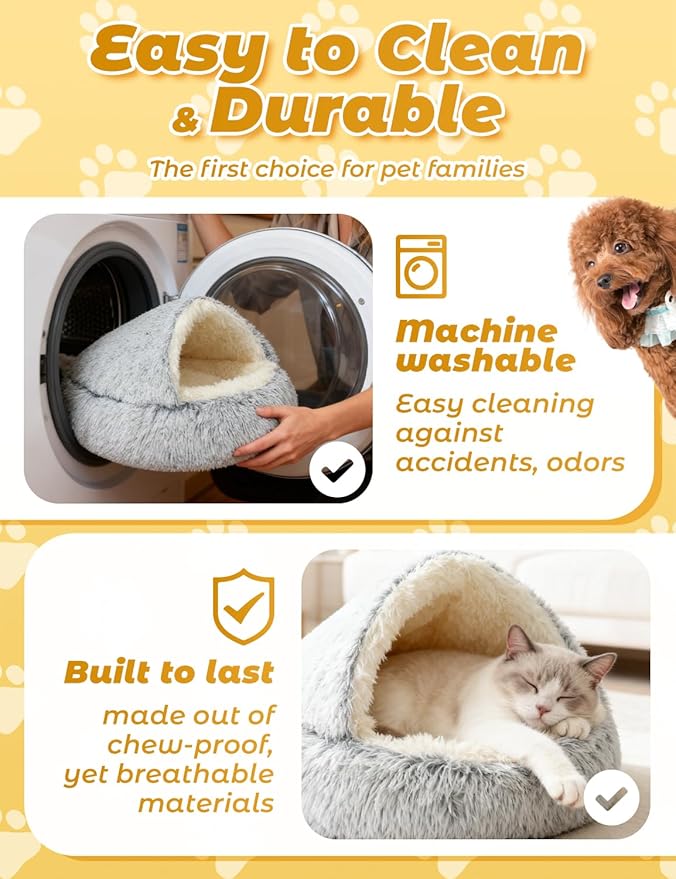 Dog Bed, Dog Bed with Cover Cave, Dual Comfort Design, Pet Bed for Small/Medium/Large Cats and Dogs, Anxiety Relief, Durable & Chew-Proof, Improves Sleep & Behaviour (Pink, 28in)
