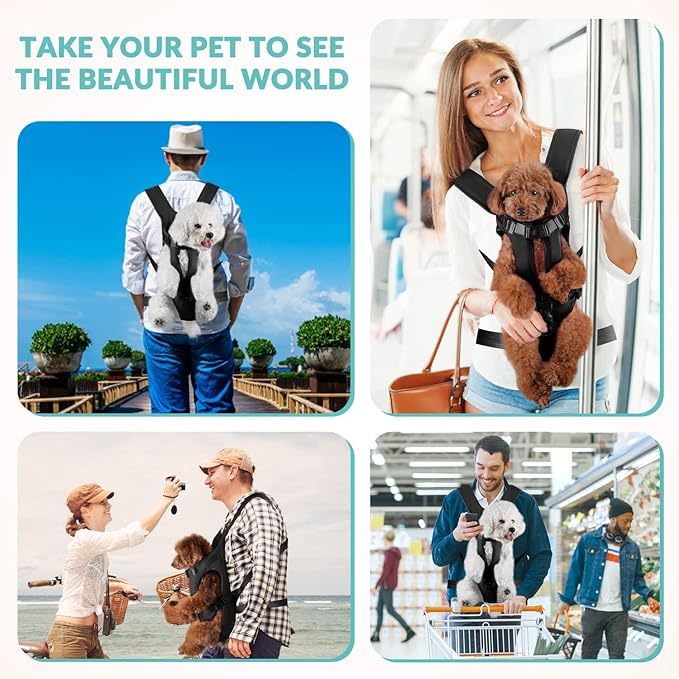 Dog Carrier Backpacks, Adjustable Dog Backpack Carrier, Legs Out Easy-fit Dog Chest Carrier for Medium Small Dogs, Hands Free Dog Front Carrier for Hiking, Cycling(Black S)