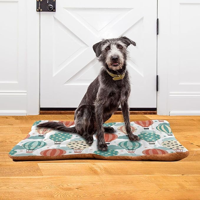 Emelivor Hot Air Balloons White Dog Cat Bed Washable Crate Pet Bed Anti-Slip Rectangle Comfortable Kennel Pads for Small Medium and Laege Dogs Cat, 24x18in