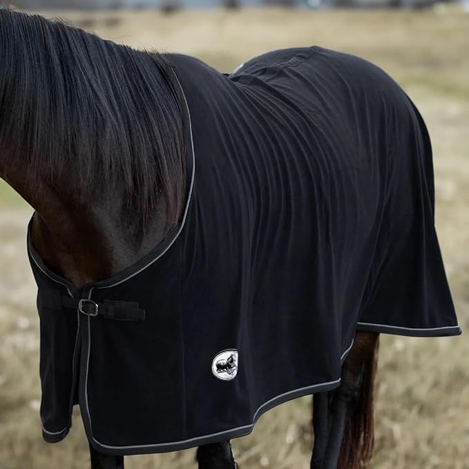 Jeffers Equine Elite Fleece Horse Cooler Blanket, 81 Inch – Soft, Adjustable Fit, Lightweight, Easy Care, Moisture Wicking Cooling Sheet with Surcingle for Post Exercise, Travel for Horses – Black