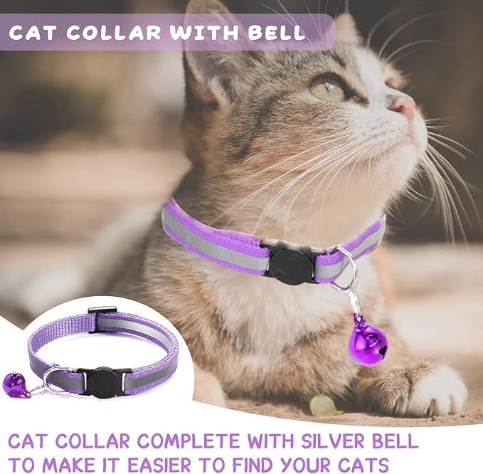6-Pack Reflective Cat Collars with Bell β Breakaway Safety Nylon Kitten Collars, Adjustable Pet Collars with Charming Bells, Mixed Colors in one Package.