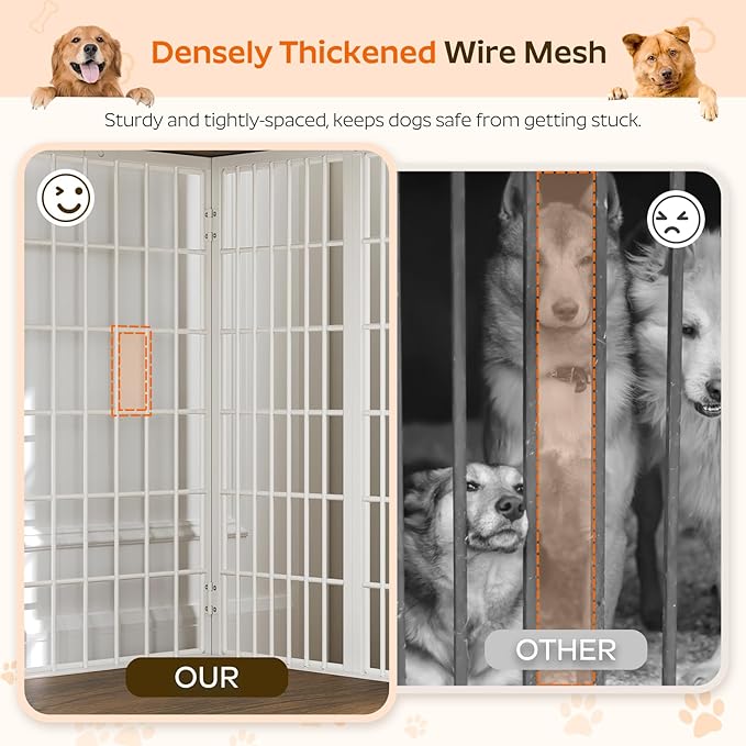 Foldable Dog Crate Furniture, 47.2" Dog Crate with DIY Frame, Heavy Duty Dog Kennel Indoor with Hooks, Wooden Dog Cage End Table, for Small/Medium/Large Dogs, White DC120WH