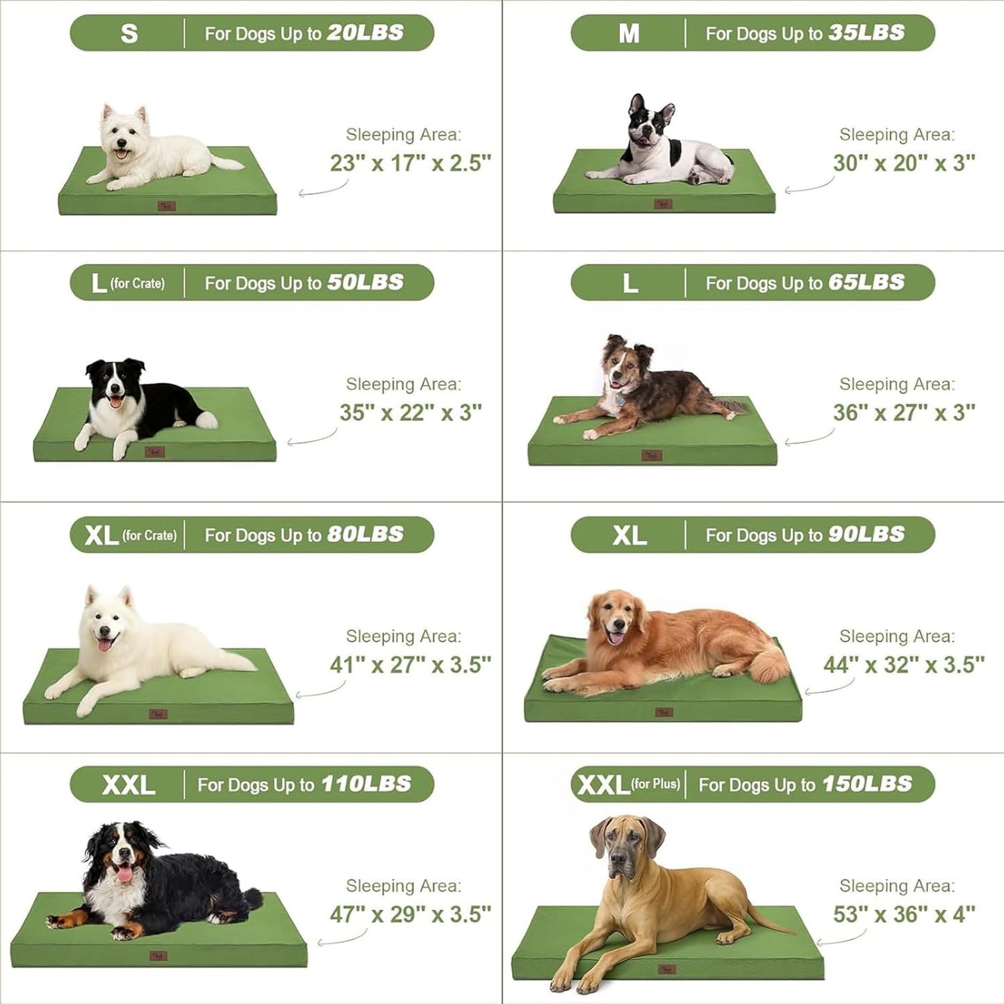 Outdoor Dog Bed for Medium Dogs, Waterproof Dog Crate Bed for Puppy Beds, Orthopedic Egg Crate Foam Pet Bed with Washable and Removable Oxford Cover, Light Green