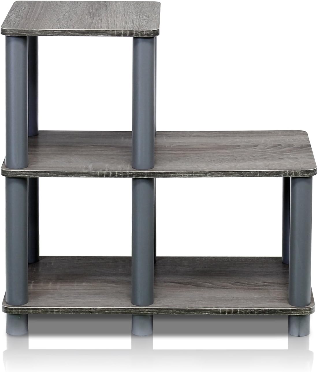 Furinno TURN-N-TUBE Storage Shelves, 2-Tier Ladder Shape Book Shelf with Open Frame Design, 3-Cube Corner Shelf, Toolless Open Shelves, Living Room, Garage, Home Office, Grey