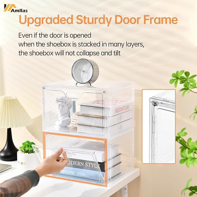 8 Pack Shoe Boxes Clear Plastic Stackable, Large Shoe Storage Organizer