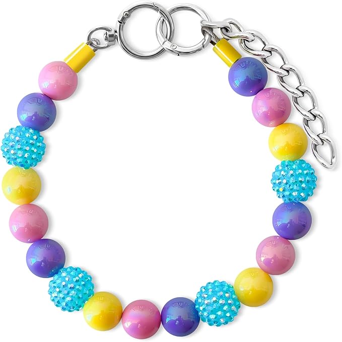 Beaded Dog Necklace Collar, Adjustable Jewelry-Inspired Design with Sparkle Beads (Iridescent Pastels, Small)