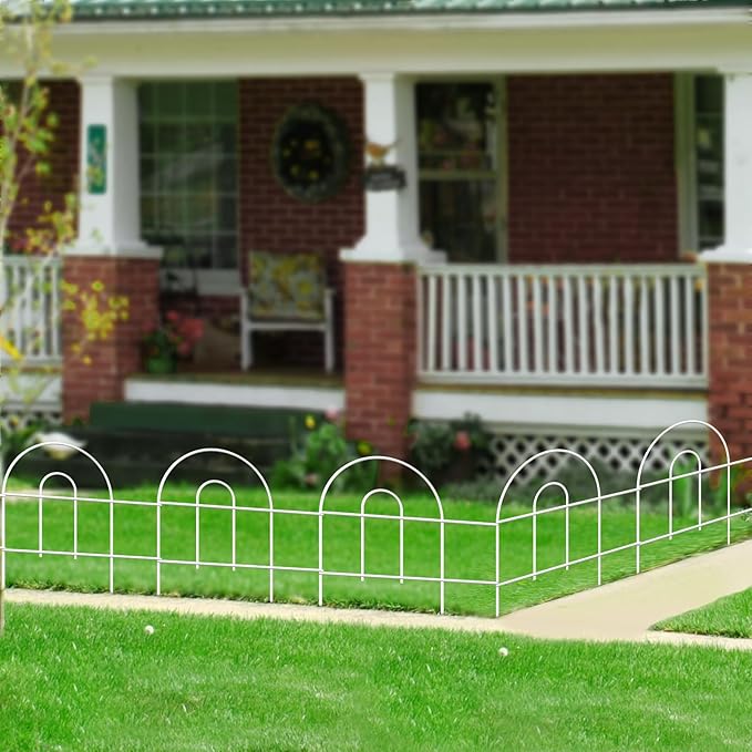 Decorative White Garden Fence Border 18in X50ft Outdoor Metal Wire Garden Fencing Flower Bed Folding Fences Panel Patio Edging Landscape for Yard