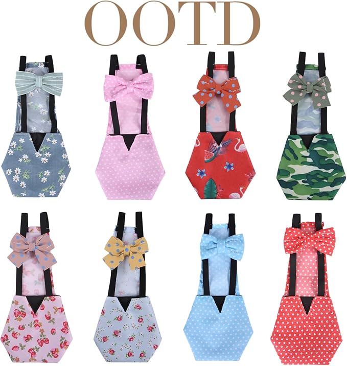 MANON ROSA Chicken Diapers Bantam Hens - Reusable 3-Piece Set with Bow Ties Poultry Nappies Washable Waterproof for Geese Pet Ducks Silkie (Floral M)