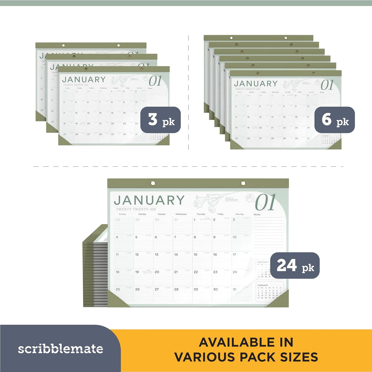 2026 Desk Calendar 17x12 Bulk Runs Until June 2027 Work Calendar with To-do List & Notes 18 Months With Plastic Cover Table Calendar 2026-2027 Desk Calendar With Protective Cover Bulk Planner for Home School Office (Light Green, 6 Pack)