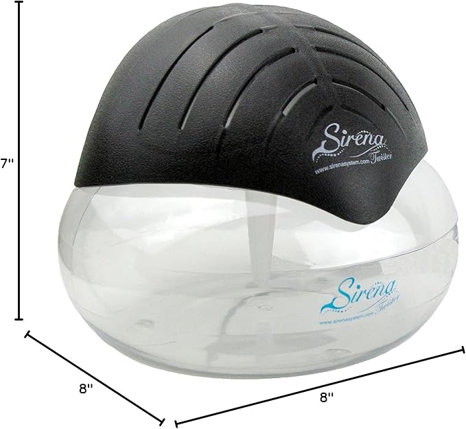 Sirena Twister Air Purifier (Black) - Water Filter Air Washer For Home and Office - Essential Oil Aroma Diffuser With LED Night light - Small Air Cleaner For Smoke and Pets
