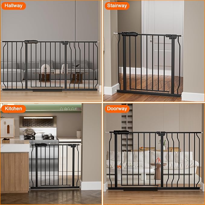 HOOEN 30" Tall Extra Wide Baby Gate for Doorways Stairs 62 to 67 Inch Large Long Pressure Monuted Dog Gate Black Tension Baby Gate Walk Through Safety Gate for Kids or Pets