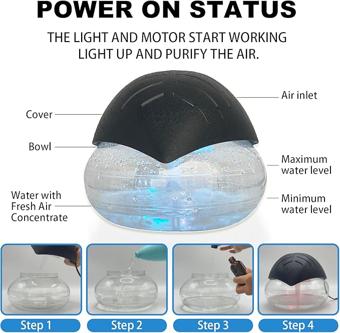 Air Freshener(Black) - for Home, Bedroom, Office and Warehouse - Essential Oil Aroma Diffuser with LED Color Night Light and Soothing Water Flow Sound - for Pets and Smokers.