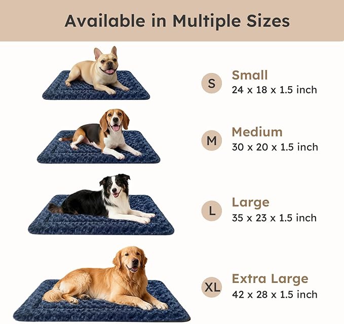 Dog Bed Mat, Dual-Sided Dog Crate Bed Mat - Ultra Soft & Machine Washable Kennel Pad for Large Dogs, All-Season Comfort Pet Bed for Crates, Travel, and Home, Dark Blue 35 x 23 Inch